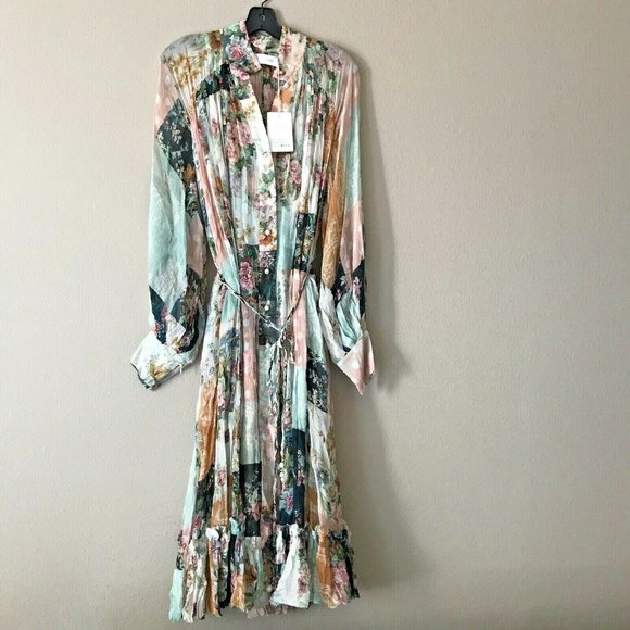 Zimmermann Wavelength Floral Patchwork Silk Midi Shirtdress - Picture 1 of 11